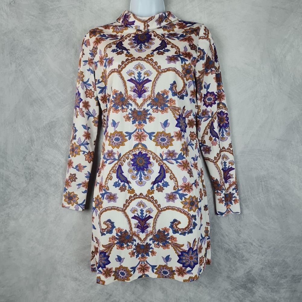 Vintage St Michael Dress Womens 14 Multicolor Floral Nylon Mini Shift Mod 60s
